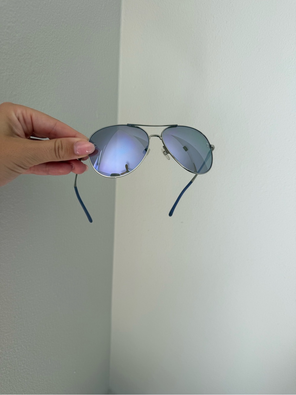 Chanel Silver-Frame Aviator Sunglasses with Blue Mirrored Lenses